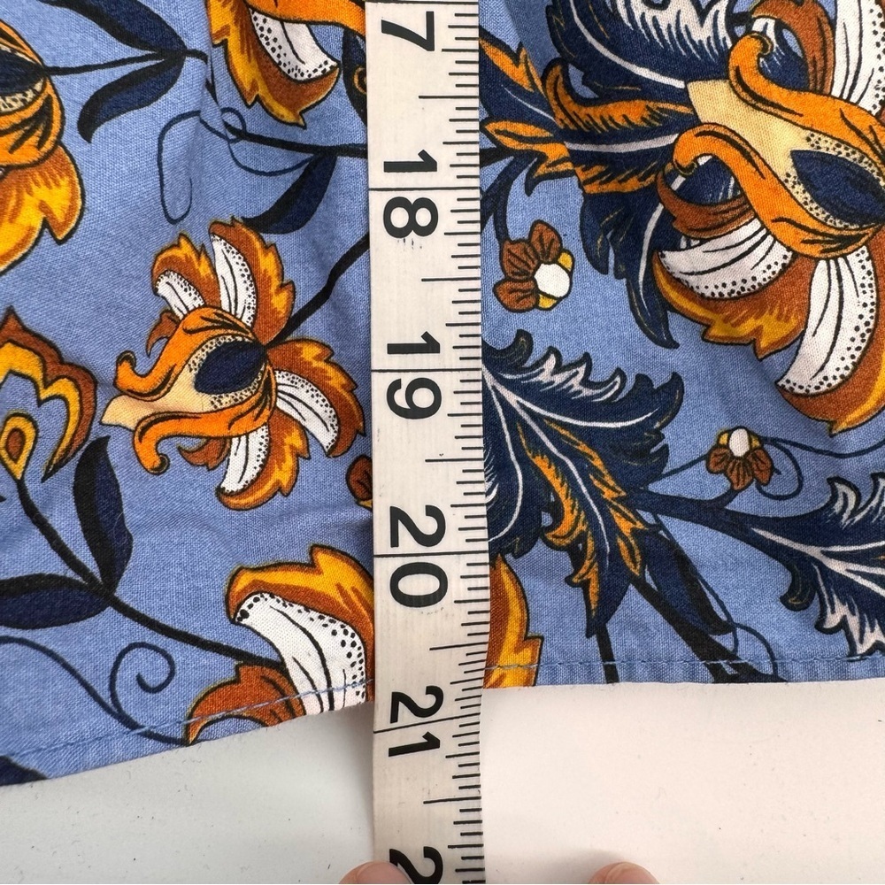 Zara Exaggerated Ruffle Floral Print Blouse Top Short Sleeve Blue Orange Medium - Picture 3 of 5